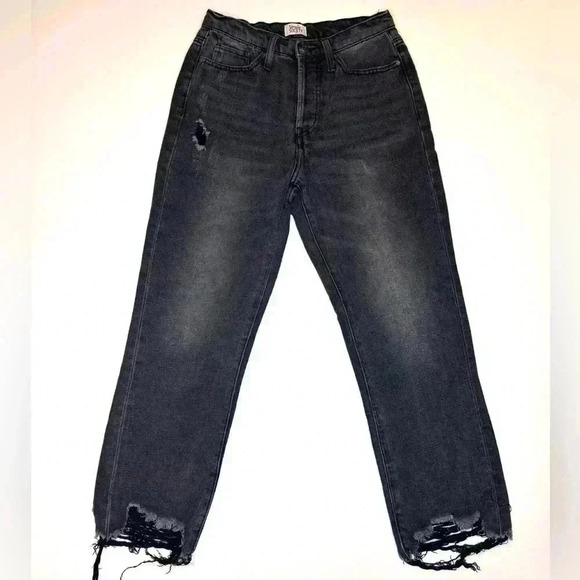 Simple Society Womens Distressed Black/Gray Denim Jeans Size 5/27 - Picture 1 of 8